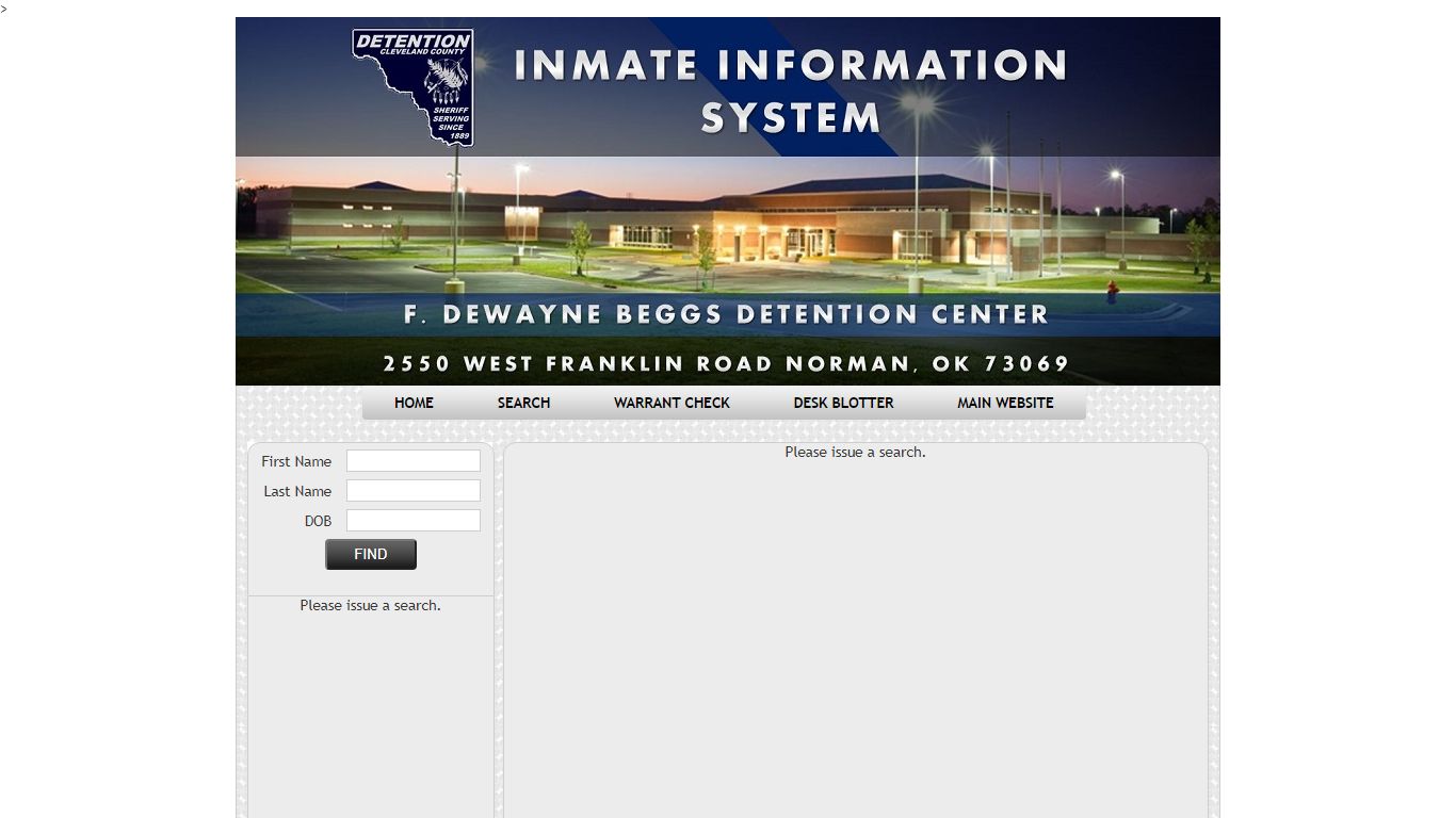 Inmate Information System - Warrant Check - Global